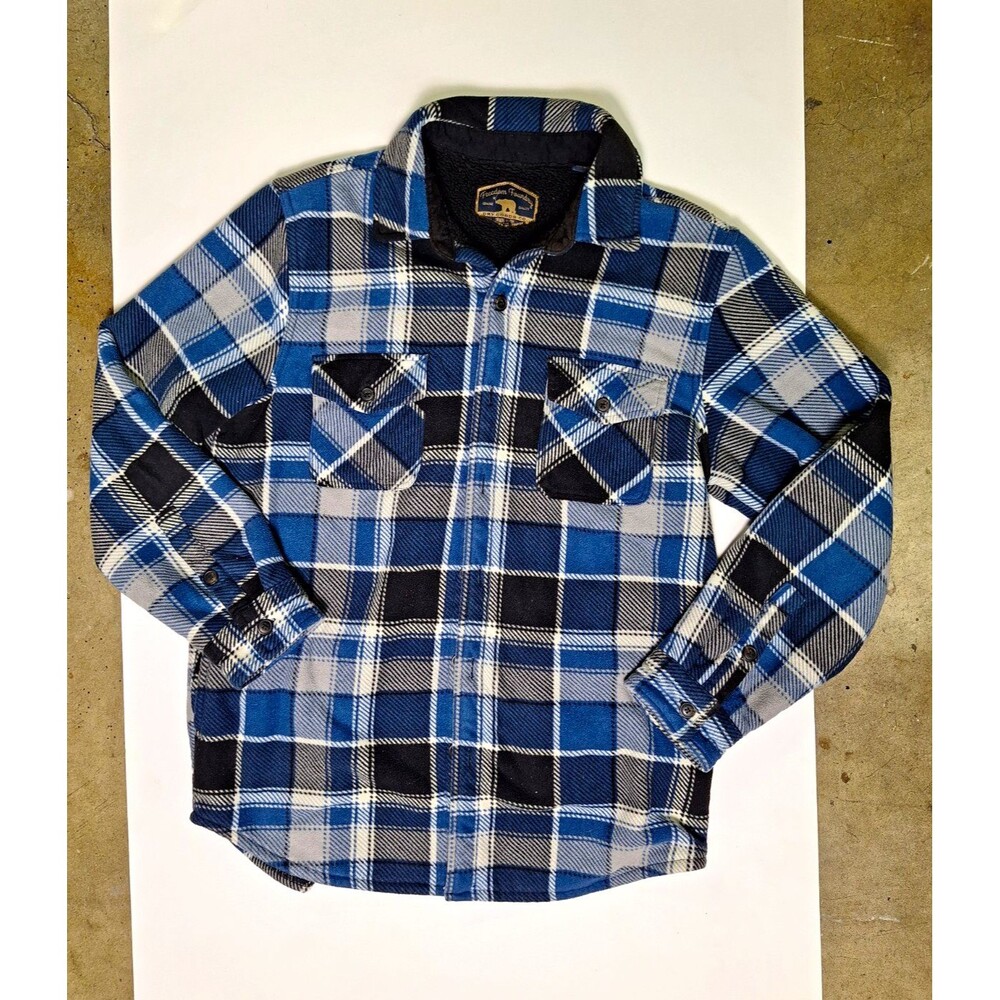 Freedom Foundry Men's L Blue Plaid Sherpa Lined Flannel Shirt Jacket Pockets
